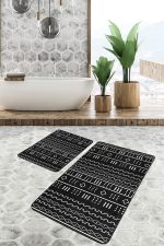 - PaspasTakimi-2li-Set1580-Gorsel-5 - Realhomes 2'li Set Siyah - Beyaz Zeminde İskandinav Motifli Geometrik Desenli Geometrik Etnik Motifler 2'li Banyo & Mutfak Paspas Takımı Realhomes