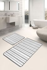 - PaspasTakimi-2li-Set1584-Gorsel-1 - Realhomes  2'li Set Beyaz Zeminde Çizgili Motifli İskandinav Desenli Sade & Şık Geometrik  2'li Banyo & Mutfak Paspas Takımı Realhomes