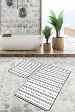 - PaspasTakimi-2li-Set1584-Gorsel-2 - Realhomes  2'li Set Beyaz Zeminde Çizgili Motifli İskandinav Desenli Sade & Şık Geometrik  2'li Banyo & Mutfak Paspas Takımı Realhomes