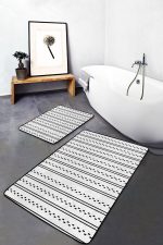 - PaspasTakimi-2li-Set1584-Gorsel-4 - Realhomes  2'li Set Beyaz Zeminde Çizgili Motifli İskandinav Desenli Sade & Şık Geometrik  2'li Banyo & Mutfak Paspas Takımı Realhomes