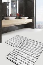 - PaspasTakimi-2li-Set1584-Gorsel-5 - Realhomes  2'li Set Beyaz Zeminde Çizgili Motifli İskandinav Desenli Sade & Şık Geometrik  2'li Banyo & Mutfak Paspas Takımı Realhomes