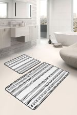 - PaspasTakimi-2li-Set1586-Gorsel-1 - Realhomes  2'li Set Siyah - Beyaz Zeminde Yöresel Motifli İskandinav Desenli Sade & Şık Etnik Motifler  2'li Banyo & Mutfak Paspas Takımı Realhomes