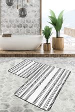 - PaspasTakimi-2li-Set1586-Gorsel-2 - Realhomes  2'li Set Siyah - Beyaz Zeminde Yöresel Motifli İskandinav Desenli Sade & Şık Etnik Motifler  2'li Banyo & Mutfak Paspas Takımı Realhomes