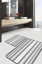 - PaspasTakimi-2li-Set1586-Gorsel-5 - Realhomes  2'li Set Siyah - Beyaz Zeminde Yöresel Motifli İskandinav Desenli Sade & Şık Etnik Motifler  2'li Banyo & Mutfak Paspas Takımı Realhomes