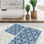 2'li Set Ekru Zeminde Eskitme Motifli Yağlı Boya Desenli Eskitme Motifli Klasik  2'li Banyo & Mutfak Paspas Takımı Realhomes