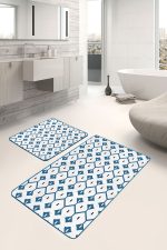 - PaspasTakimi-2li-Set1588-Gorsel-2 - Realhomes 2'li Set Mavi Zeminde Geometrik Motifli Çizgili Desenli Etnik Motifler Geometrik 2'li Banyo & Mutfak Paspas Takımı Realhomes