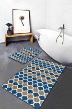 - PaspasTakimi-2li-Set1589-Gorsel-2 - Realhomes 2'li Set Mavi - Bej Zeminde Morrocan Motifli Ogea Desenli Etnik Motifler Geometrik 2'li Banyo & Mutfak Paspas Takımı Realhomes