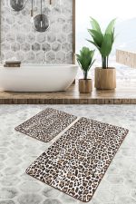 - PaspasTakimi-2li-Set1590-Gorsel - Realhomes  2'li Set Kahverengi Zeminde Leopar Motifli Post Desenli Sade & Şık Klasik  2'li Banyo & Mutfak Paspas Takımı Realhomes