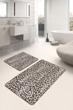 - PaspasTakimi-2li-Set1590-Gorsel-5 - Realhomes  2'li Set Kahverengi Zeminde Leopar Motifli Post Desenli Sade & Şık Klasik  2'li Banyo & Mutfak Paspas Takımı Realhomes