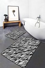 - PaspasTakimi-2li-Set1592-Gorsel-5 - Realhomes 2'li Set Siyah - Beyaz Zeminde Post Motifli Zebra Desenli Klasik Sade & Şık 2'li Banyo & Mutfak Paspas Takımı Realhomes