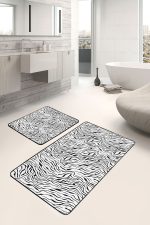 - PaspasTakimi-2li-Set1594-Gorsel-4 - Realhomes 2'li Set Siyah - Beyaz Zeminde Zebra Motifli Post Desenli Sade & Şık Klasik 2'li Banyo & Mutfak Paspas Takımı Realhomes