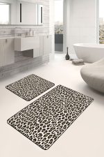 - PaspasTakimi-2li-Set1595-Gorsel-4 - Realhomes  2'li Set Siyah - Kahverengi Zeminde Leopar Motifli Deri Desenli Klasik Sade & Şık  2'li Banyo & Mutfak Paspas Takımı Realhomes