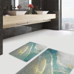 2'li Set Hardal - Siyah Zeminde Etnik Motifli Vintage Desenli Geometrik Etnik Motifler  2'li Banyo & Mutfak Paspas Takımı Realhomes