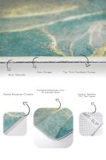 - PaspasTakimi-2li-Set1597-Gorsel-3 - Realhomes 2'li Set Gold - Turkuaz Zeminde Altın Motifli Mermer Desenli Modern Sade & Şık 2'li Banyo & Mutfak Paspas Takımı Realhomes