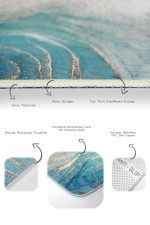 - PaspasTakimi-2li-Set1598-Gorsel-3 - Realhomes  2'li Set Mavi - Gold Zeminde Altın Motifli Mermer Desenli Modern Klasik  2'li Banyo & Mutfak Paspas Takımı Realhomes