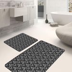 2'li Set Siyah - Gri Zeminde Çerçeveli Motifli Mermer Desenli Geometrik Eskitme Motifli  2'li Banyo & Mutfak Paspas Takımı Realhomes