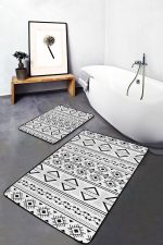 - PaspasTakimi-2li-Set1604-Gorsel-5 - Realhomes 2'li Set Beyaz Zeminde Bohem Motifli Tribal Desenli Etnik Motifler Klasik 2'li Banyo & Mutfak Paspas Takımı Realhomes