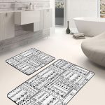 2'li Set Füme - Ekru Zeminde Dokuma Motifli Eskitme Desenli Eskitme Motifli Modern  2'li Banyo & Mutfak Paspas Takımı Realhomes