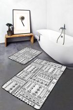 - PaspasTakimi-2li-Set1605-Gorsel-2 - Realhomes  2'li Set Siyah - Beyaz Zeminde Tribal Motifli Etnik Desenli Geometrik Klasik  2'li Banyo & Mutfak Paspas Takımı Realhomes