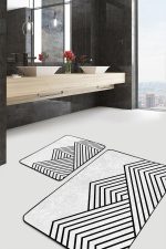 - PaspasTakimi-2li-Set1606-Gorsel-1 - Realhomes  2'li Set Siyah - Beyaz Zeminde Üçgen Motifli Geometrik Desenli Geometrik Sade & Şık  2'li Banyo & Mutfak Paspas Takımı Realhomes