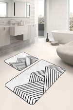 - PaspasTakimi-2li-Set1606-Gorsel-4 - Realhomes  2'li Set Siyah - Beyaz Zeminde Üçgen Motifli Geometrik Desenli Geometrik Sade & Şık  2'li Banyo & Mutfak Paspas Takımı Realhomes