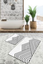 - PaspasTakimi-2li-Set1606-Gorsel-5 - Realhomes  2'li Set Siyah - Beyaz Zeminde Üçgen Motifli Geometrik Desenli Geometrik Sade & Şık  2'li Banyo & Mutfak Paspas Takımı Realhomes