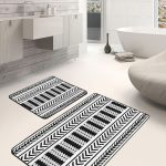 2'li Set Çok Renkli - Krem Zeminde Eskitme Motifli Dokuma Halı Desenli Klasik Modern  2'li Banyo & Mutfak Paspas Takımı Realhomes