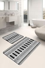 - PaspasTakimi-2li-Set1607-Gorsel - Realhomes  2'li Set Siyah - Beyaz Zeminde Geometrik Motifli İskandinav Desenli Geometrik Sade & Şık  2'li Banyo & Mutfak Paspas Takımı Realhomes