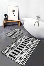 - PaspasTakimi-2li-Set1607-Gorsel-2 - Realhomes  2'li Set Siyah - Beyaz Zeminde Geometrik Motifli İskandinav Desenli Geometrik Sade & Şık  2'li Banyo & Mutfak Paspas Takımı Realhomes