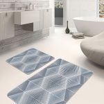 2'li Set Mermer Zeminde Üçgen Motifli Geometrik Desenli Geometrik Sade & Şık  2'li Banyo & Mutfak Paspas Takımı Realhomes