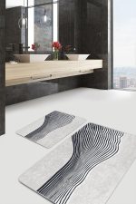 - PaspasTakimi-2li-Set1609-Gorsel-1 - Realhomes 2'li Set Gri - Ekru Zeminde Modern Sanat Motifli Klasik Desenli Sade & Şık Modern 2'li Banyo & Mutfak Paspas Takımı Realhomes