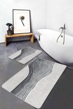 - PaspasTakimi-2li-Set1609-Gorsel - Realhomes 2'li Set Gri - Ekru Zeminde Modern Sanat Motifli Klasik Desenli Sade & Şık Modern 2'li Banyo & Mutfak Paspas Takımı Realhomes