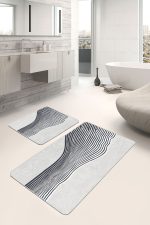 - PaspasTakimi-2li-Set1609-Gorsel-4 - Realhomes 2'li Set Gri - Ekru Zeminde Modern Sanat Motifli Klasik Desenli Sade & Şık Modern 2'li Banyo & Mutfak Paspas Takımı Realhomes