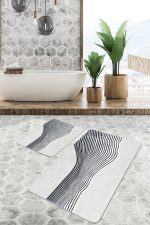 - PaspasTakimi-2li-Set1609-Gorsel-5 - Realhomes 2'li Set Gri - Ekru Zeminde Modern Sanat Motifli Klasik Desenli Sade & Şık Modern 2'li Banyo & Mutfak Paspas Takımı Realhomes