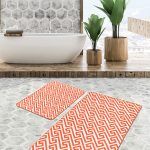 2'li Set Kahverengi Zeminde Eskitme Motifli Geometrik Desenli Geometrik Klasik  2'li Banyo & Mutfak Paspas Takımı Realhomes