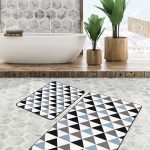 2'li Set Krem Zeminde Eskitme Motifli Dairesel Desenli Geometrik Sade & Şık  2'li Banyo & Mutfak Paspas Takımı Realhomes