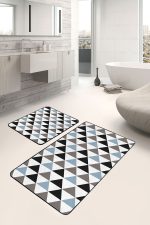 - PaspasTakimi-2li-Set1618-Gorsel-5 - Realhomes  2'li Set Siyah - Mavi Zeminde Üçgen Motifli Geometrik Desenli Geometrik Sade & Şık  2'li Banyo & Mutfak Paspas Takımı Realhomes