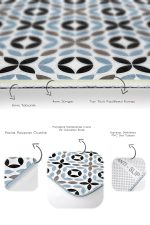 2'li Set Siyah - Mavi Zeminde Yaprak Motifli Kanvas Desenli Floral Sade & Şık  2'li Banyo & Mutfak Paspas Takımı Realhomes