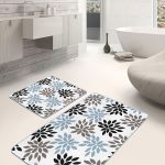 2'li Set Gri Zeminde Modern Motifli Çerçeve Desenli Geometrik Sade & Şık  2'li Banyo & Mutfak Paspas Takımı Realhomes