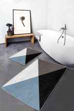 - PaspasTakimi-2li-Set1622-Gorsel-1 - Realhomes  2'li Set Siyah - Mavi Zeminde Üçgen Motifli Geometrik Desenli Geometrik Klasik  2'li Banyo & Mutfak Paspas Takımı Realhomes