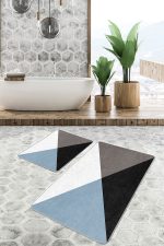 - PaspasTakimi-2li-Set1622-Gorsel - Realhomes  2'li Set Siyah - Mavi Zeminde Üçgen Motifli Geometrik Desenli Geometrik Klasik  2'li Banyo & Mutfak Paspas Takımı Realhomes