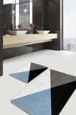 - PaspasTakimi-2li-Set1622-Gorsel-2 - Realhomes  2'li Set Siyah - Mavi Zeminde Üçgen Motifli Geometrik Desenli Geometrik Klasik  2'li Banyo & Mutfak Paspas Takımı Realhomes