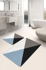 - PaspasTakimi-2li-Set1622-Gorsel-5 - Realhomes  2'li Set Siyah - Mavi Zeminde Üçgen Motifli Geometrik Desenli Geometrik Klasik  2'li Banyo & Mutfak Paspas Takımı Realhomes