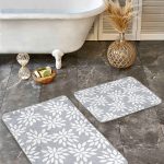 2'li Set Gri Zeminde Eskitme Motifli Retro Desenli Eskitme Motifli Vintage  2'li Banyo & Mutfak Paspas Takımı Realhomes