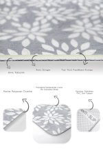 2'li Set Gri - Beyaz Zeminde Yaprak Motifli Klasik Desenli Floral Sade & Şık  2'li Banyo & Mutfak Paspas Takımı Realhomes