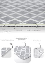 2'li Set Gri - Beyaz Zeminde Geometrik Motifli Baklava Desenli Geometrik Sade & Şık  2'li Banyo & Mutfak Paspas Takımı Realhomes