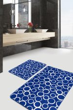 - PaspasTakimi-2li-Set1626-Gorsel - Realhomes  2'li Set Lacivert Zeminde Dairesel Motifli Geometrik Desenli Geometrik Klasik  2'li Banyo & Mutfak Paspas Takımı Realhomes