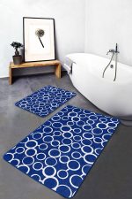 - PaspasTakimi-2li-Set1626-Gorsel-5 - Realhomes  2'li Set Lacivert Zeminde Dairesel Motifli Geometrik Desenli Geometrik Klasik  2'li Banyo & Mutfak Paspas Takımı Realhomes