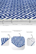 2'li Set Lacivert Zeminde Geometrik Motifli Mozaik Desenli Geometrik Sade & Şık  2'li Banyo & Mutfak Paspas Takımı Realhomes