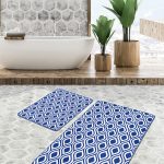 2'li Set Gri - Mavi Zeminde Mozaik Motifli Geometrik Desenli Geometrik Klasik  2'li Banyo & Mutfak Paspas Takımı Realhomes
